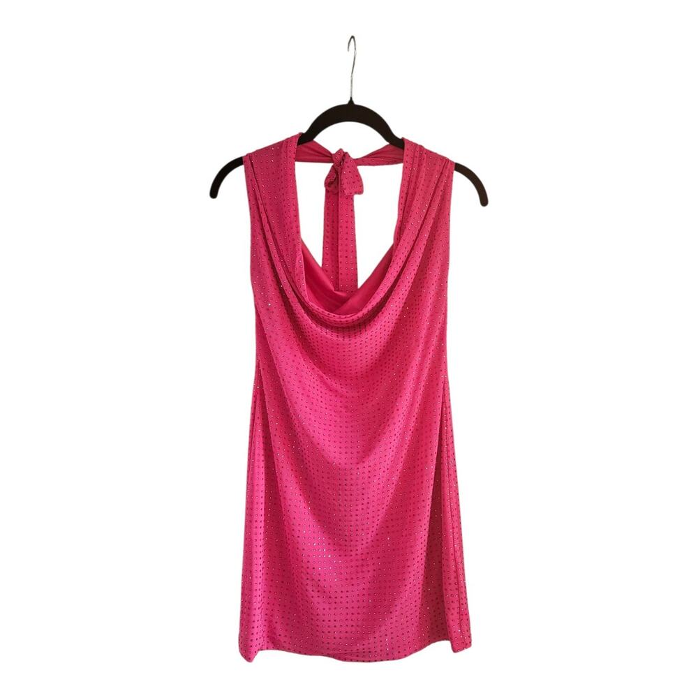 Nasty Gal NWT Dress Size MEDIUM Hot Pink MINI Backless Rhinestones Party Dress